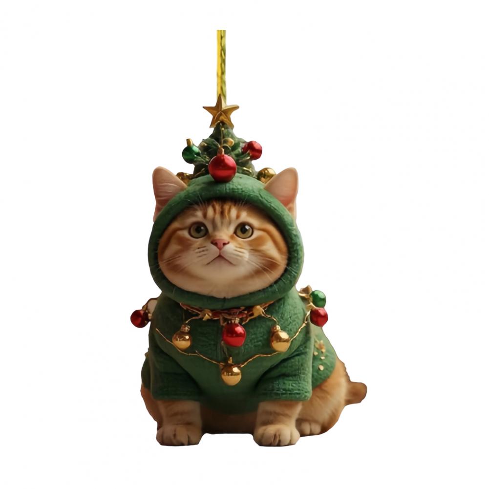 2D Cute Cat Christmas Ornament Acrylic Christmas Tree Ornament 2D Flat Cartoon Cat Hanging Pendant for Holiday Home Party Decor