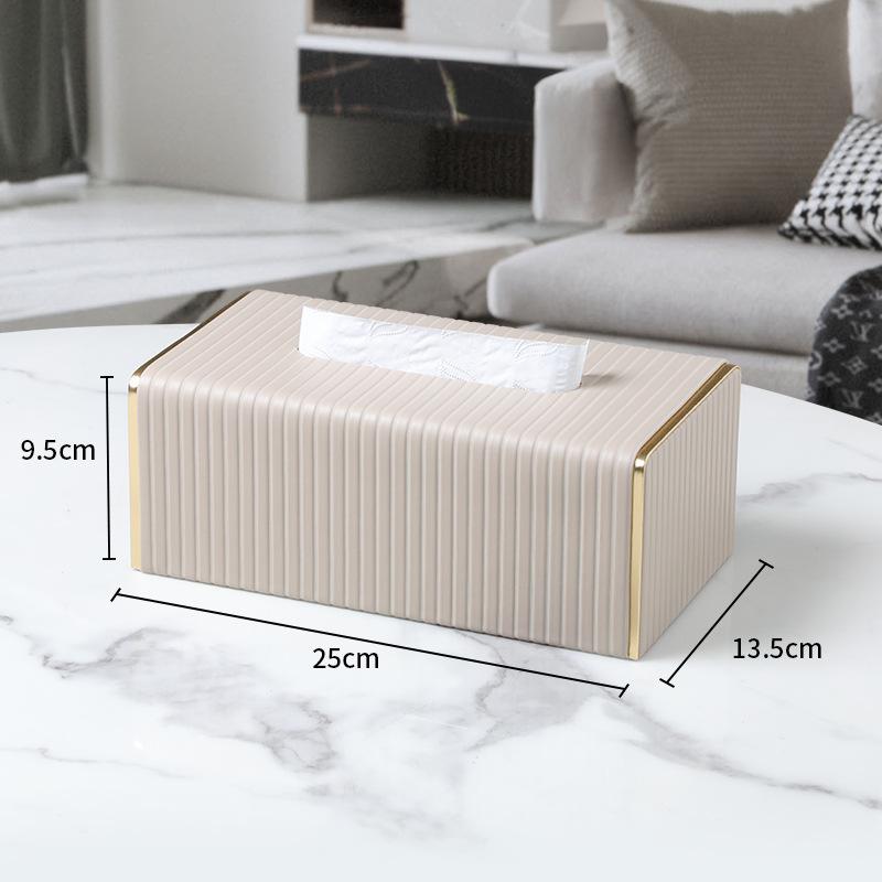 1 Piece Scandinavian Style Faux Leather Tissue Box - Gold Stripe Rectangle Design for Living Room, Dining Room or Bathroom