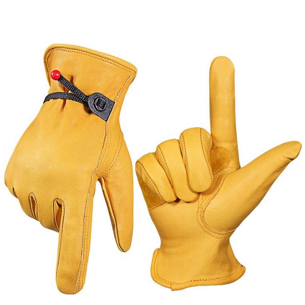 Work Gloves Prevent Slip Wearable Adjustable Soft Protective Faux Cowhide Gloves for Gardening Riding Auto Repairing L