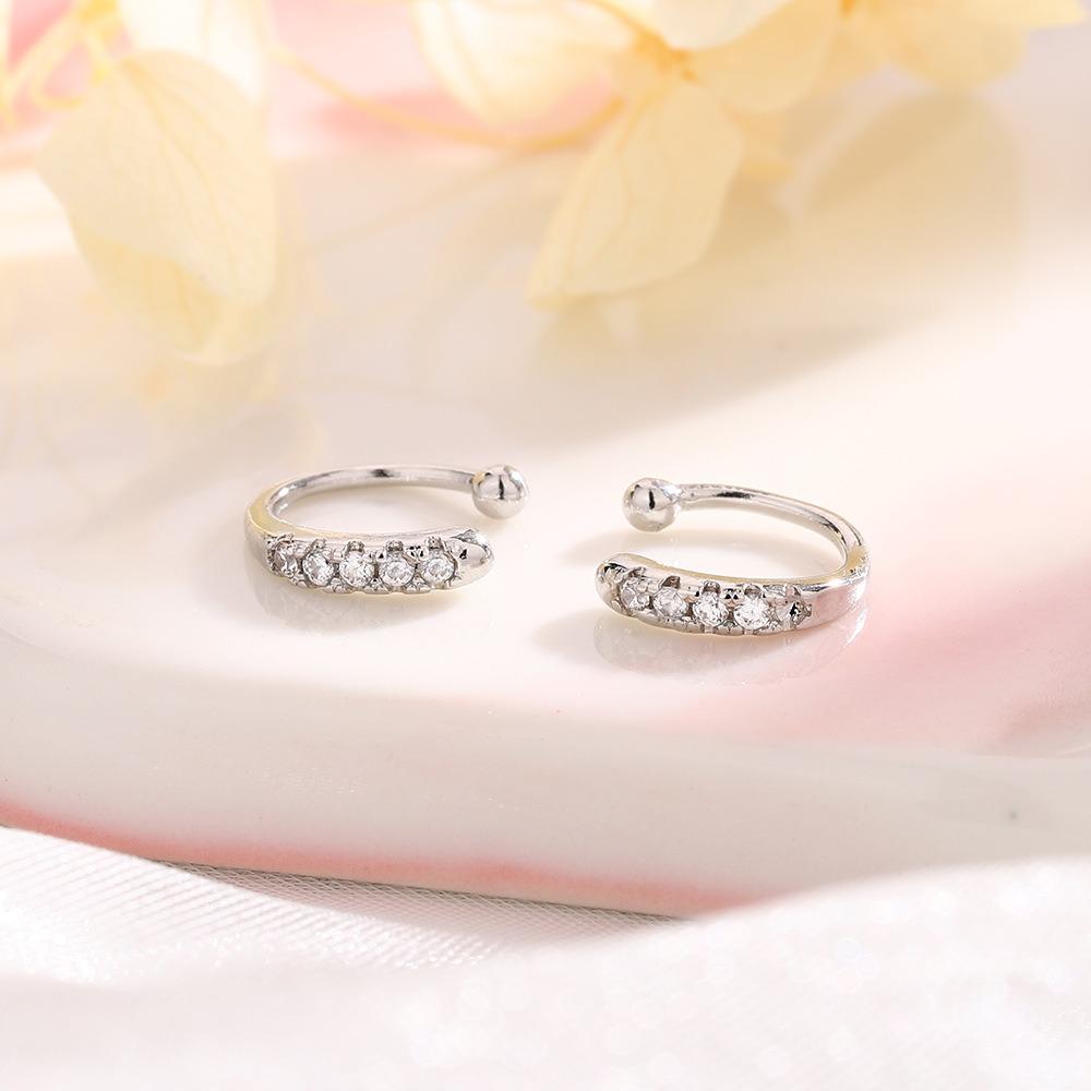 New Personality Stainless Steel Full Zircon C-shape Water Drop Clip Earrings for Women Charm Fake Piercing Cuff Earring Jewelry