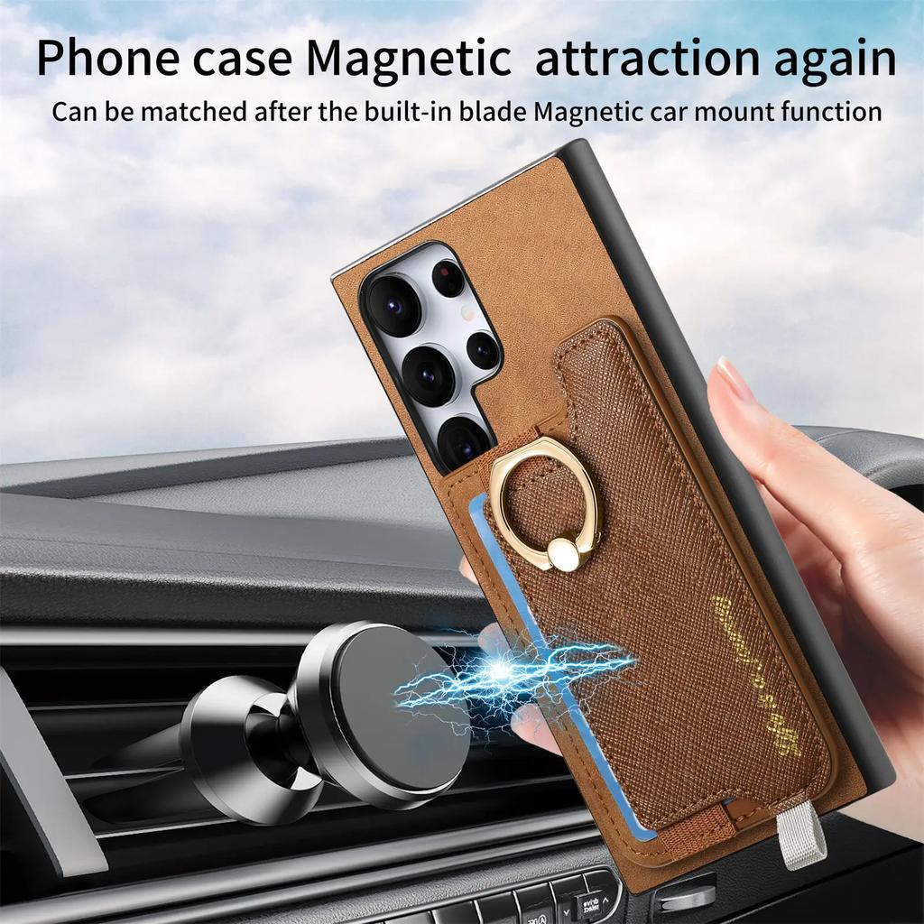 Carteira com Porta-Cartões Magnético 2 em 1 Capa de Couro com Suporte de Anel Destacável Para Samsung Galaxy S24 Ultra S23Plus A05 A55 A15 A25 Capa