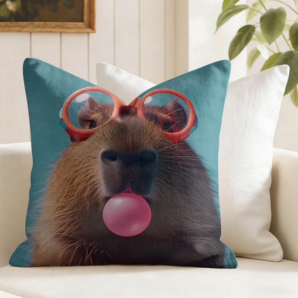 Capybara Cushion Cover Natural Linen Double Sided Print  Throw Pillow Case for Sofa Couch Home Decor