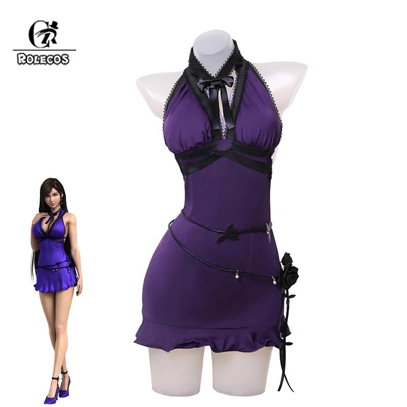 Ff Vii Tifa Lockhart Cosplay Costume Ff7 Remake Game Purple Evening Dress Halloween Sexy Women Cosplay Costume