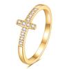 Fashion 316L Stainless Steel Channel CZ Zircon Cross Ring With Bright Elegant Crystal Engagement Rings for Women Grils Jewelry