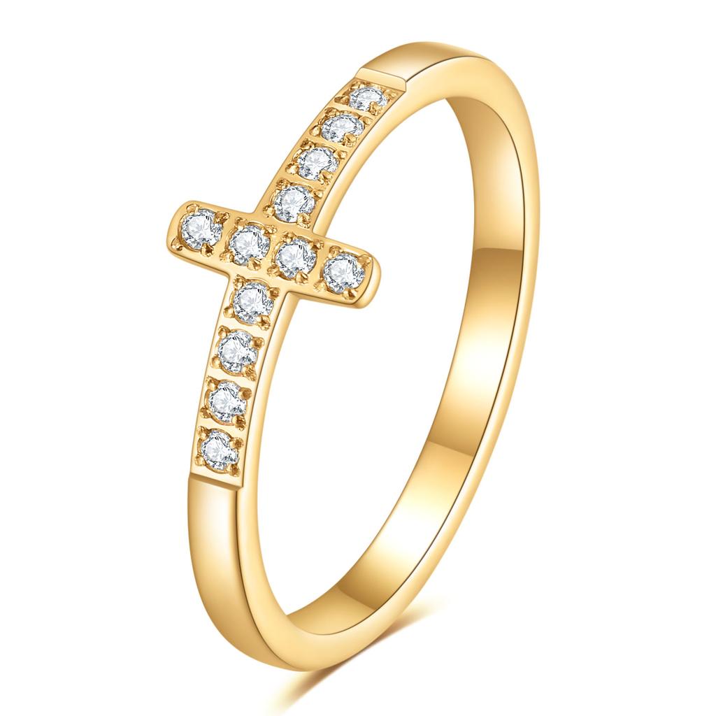 Fashion 316L Stainless Steel Channel CZ Zircon Cross Ring With Bright Elegant Crystal Engagement Rings for Women Grils Jewelry