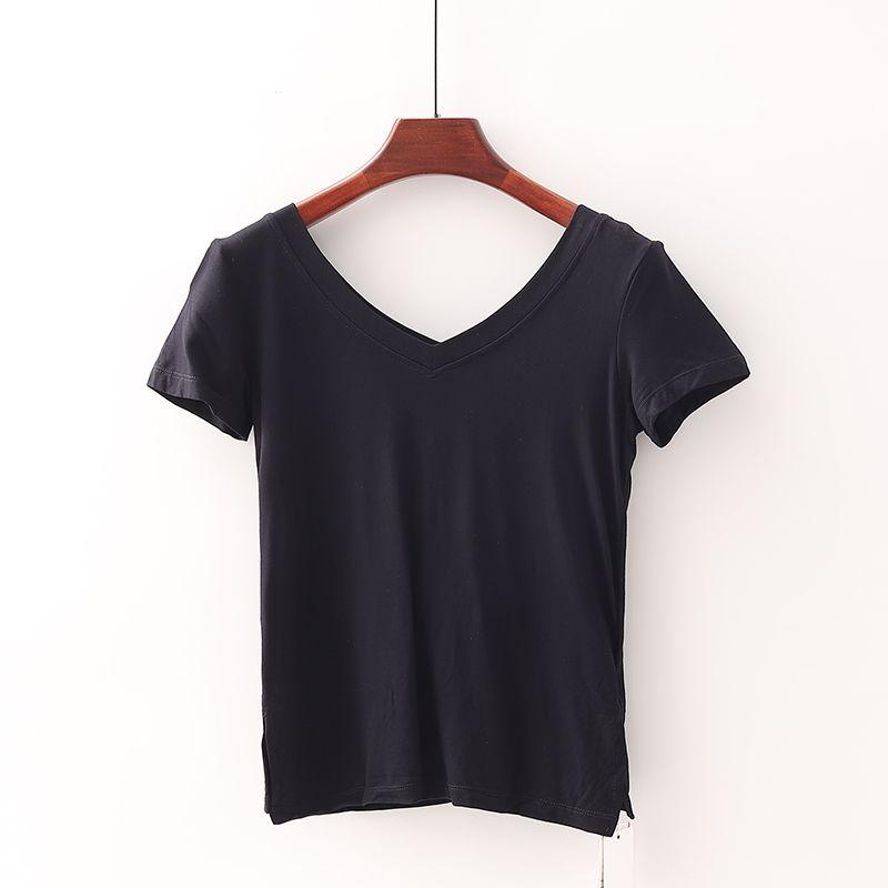 

[Цяо] Скидка на бренд торгового центра Женская футболка для йоги и спорта с V-образным вырезом, эластичной подкладкой и нагрудными подушечками 3s253 Black 4XL/185