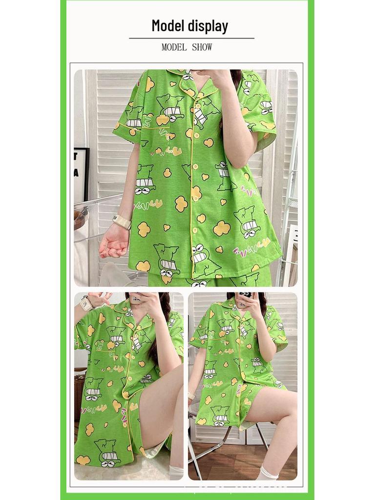 Summer Fashion Pajamas: Women's Short Sleeve Three-Piece Set with Cartoon Pacha Dog Design, Suitable for Home or Outdoors