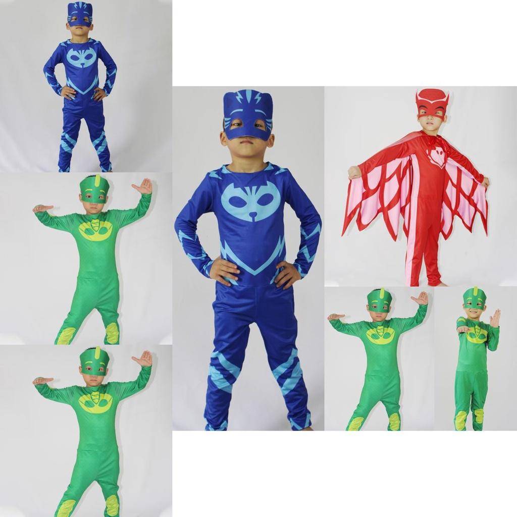 Noblekids Pj Mask Costume Featuring Colorful Catboy Owlette Gekko Jumpsuit For Kids