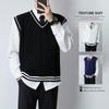 Unisex V-neck Color Block Knit Cardigan Vest - Spring/Autumn Sleeveless Pullover
