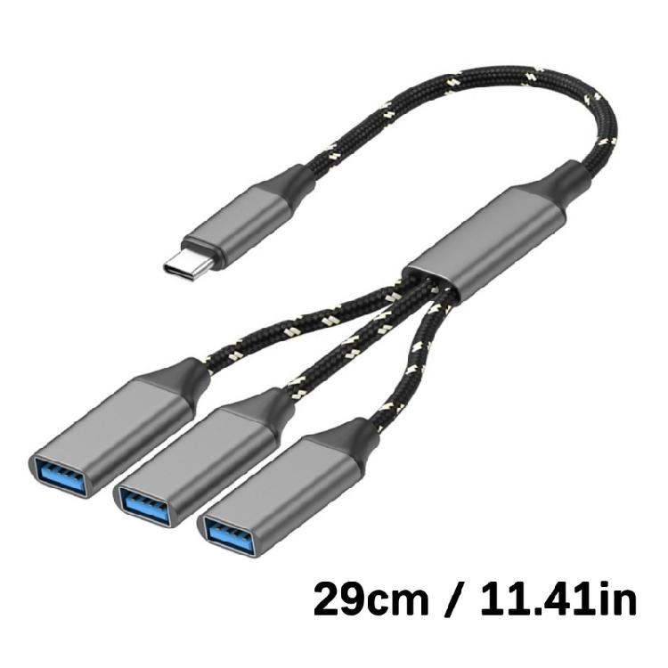 USB C OTG Cable with 3 USB Port Expand Connectivitys Braided Cord Easy Installation Perfect for External Drive Printers