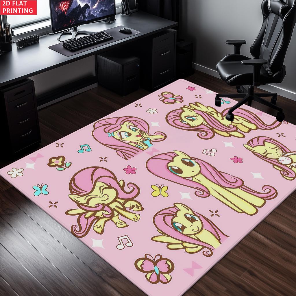 Cute Cartoon Pony Area Rug,Starry Gradient Theme Non-slip Floor Mat,Decorative Carpet for Kids Room Bedroom,Washable Home Gift