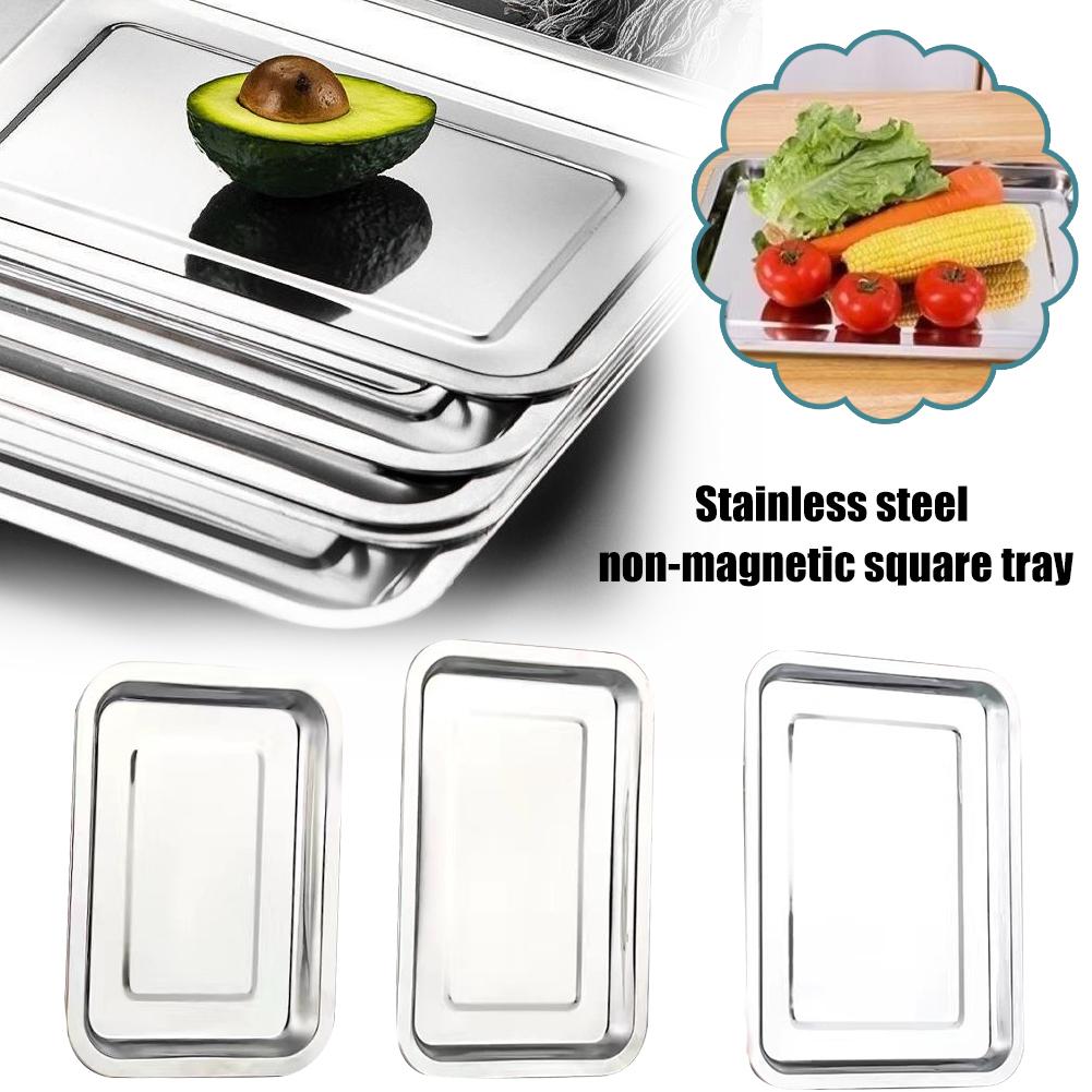 Stainless Steel Barbecue Tea Storage Serving Trays Grill Rectangle Meat Utensils Restaurant Rice Sausage Steamed Metal Plat R5F5