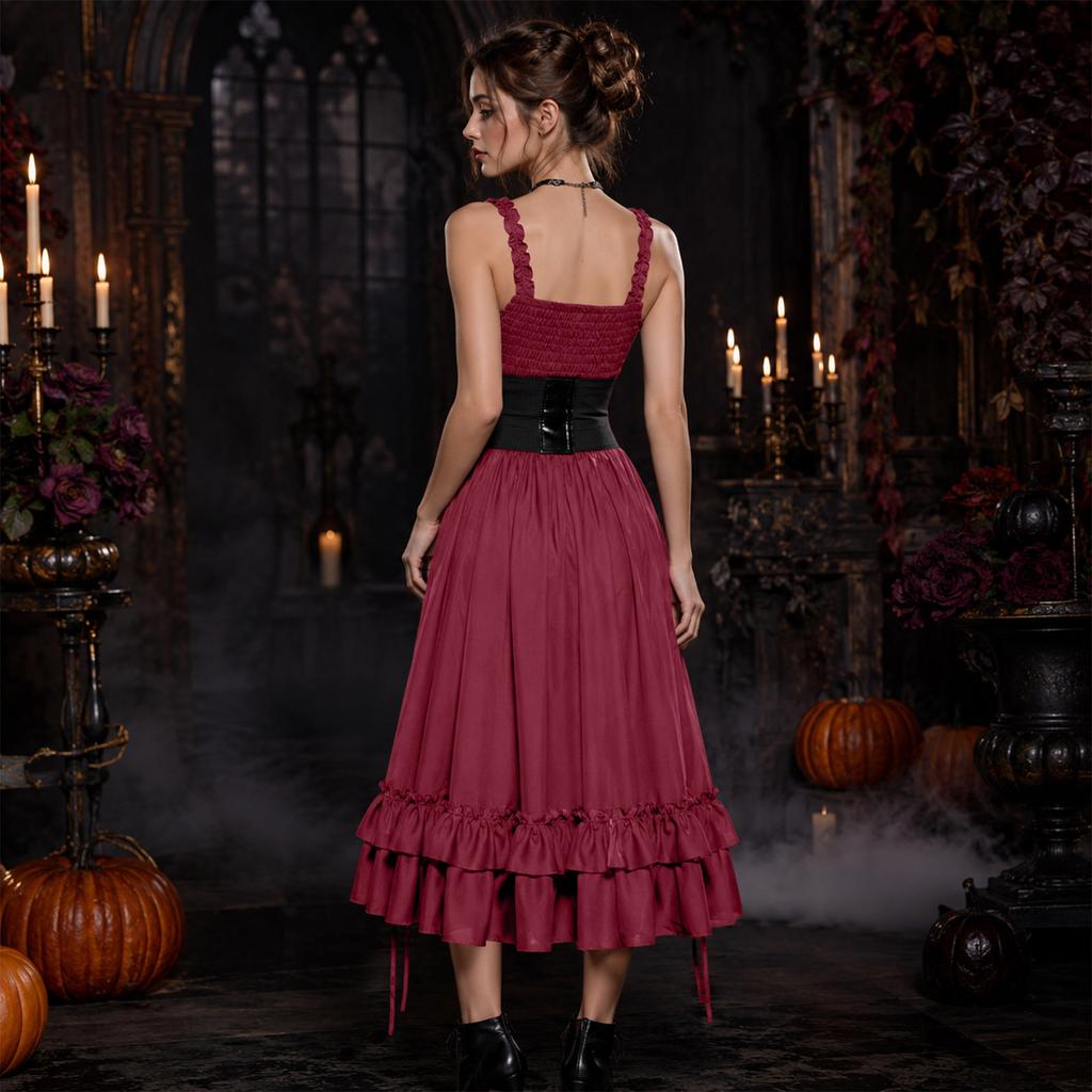Gotische Jurk en Ketting Set voor Dames voor Halloweenfeest, Corsetriem Niet Inbegrepen