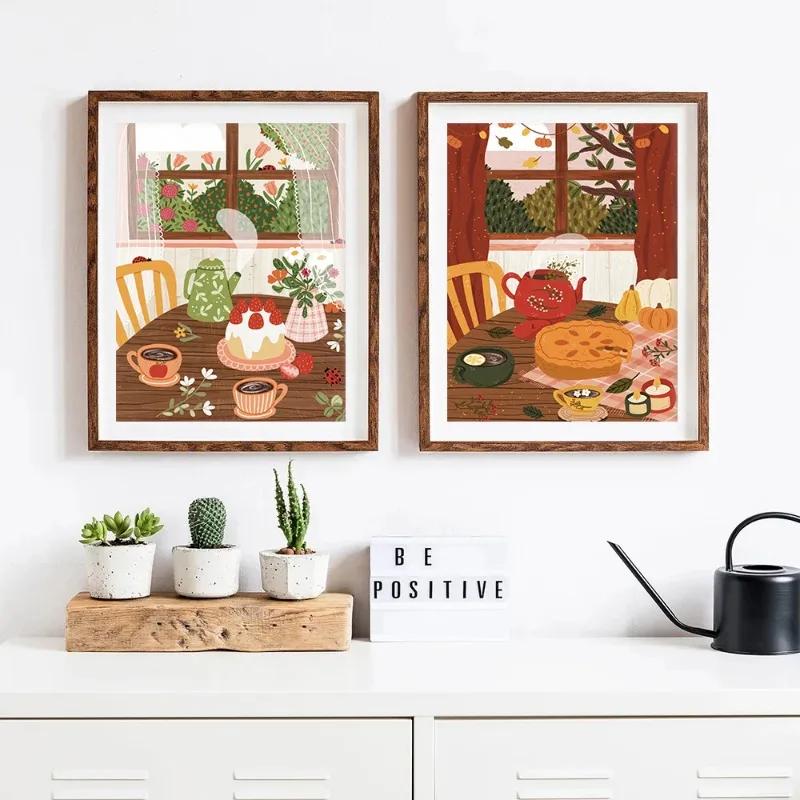 Modern Autumn Lovers Pumpkin Winter Forest Illustration Poster and Prints Canvas Printing Wall Art Picture for Living Room Decor