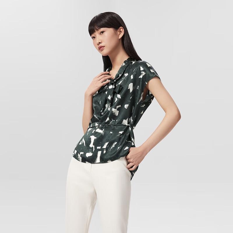 OVVOVV Women s Ribbon Puff Sleeve Tie Blouse S