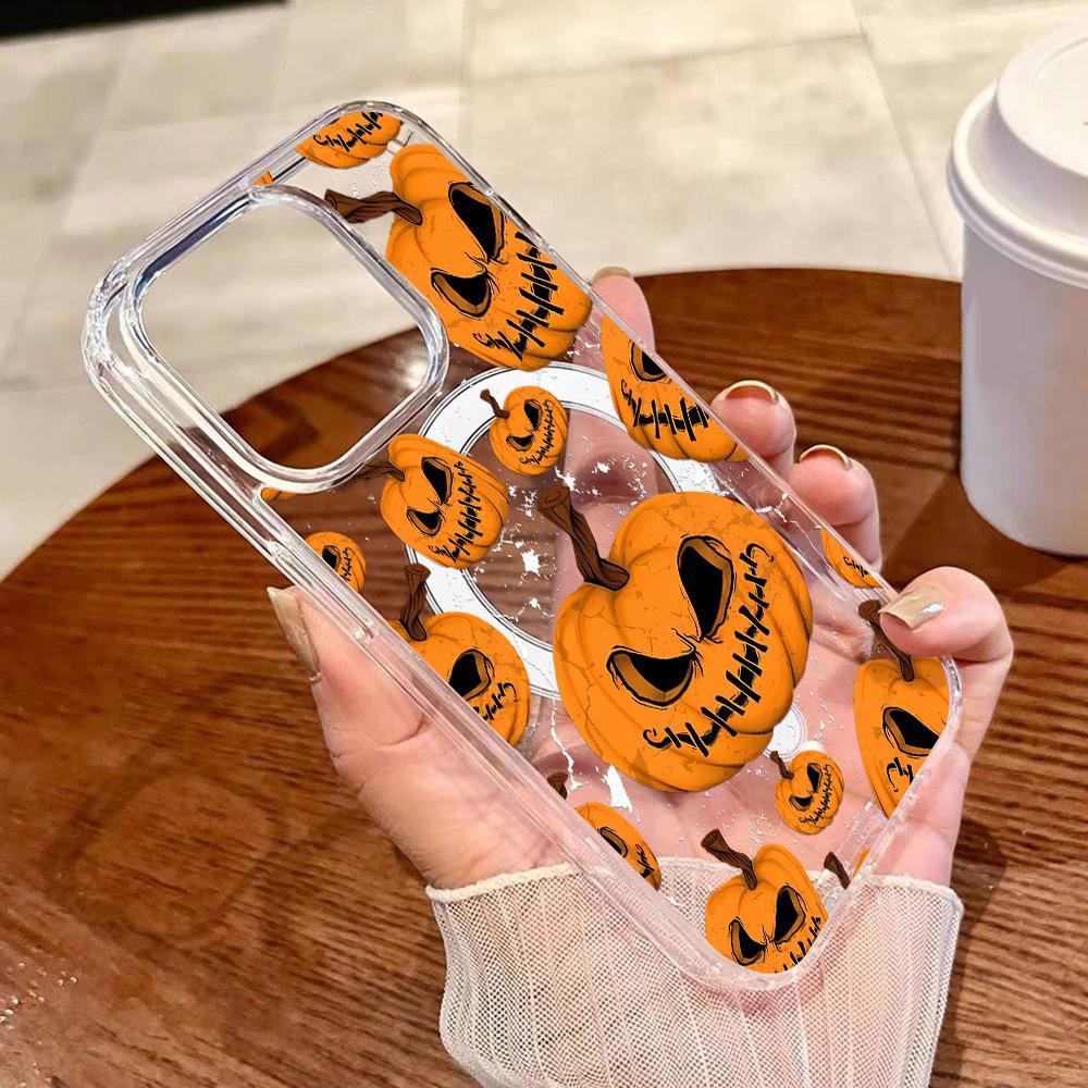 

Магнитный чехол для телефона с тыквой на Хэллоуин для iPhone 17 Pro Max - Прозрачная жесткая накладка для iPhone 16/15 iPhone 16 Pro Max