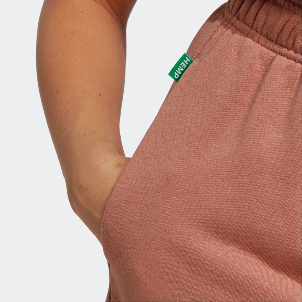 Adidas Originals Essentials+ Made With Hemp Solid Logo Embroidered Elastic Waist Straight Regular Shorts Women shorts Rock-Brown IC1507