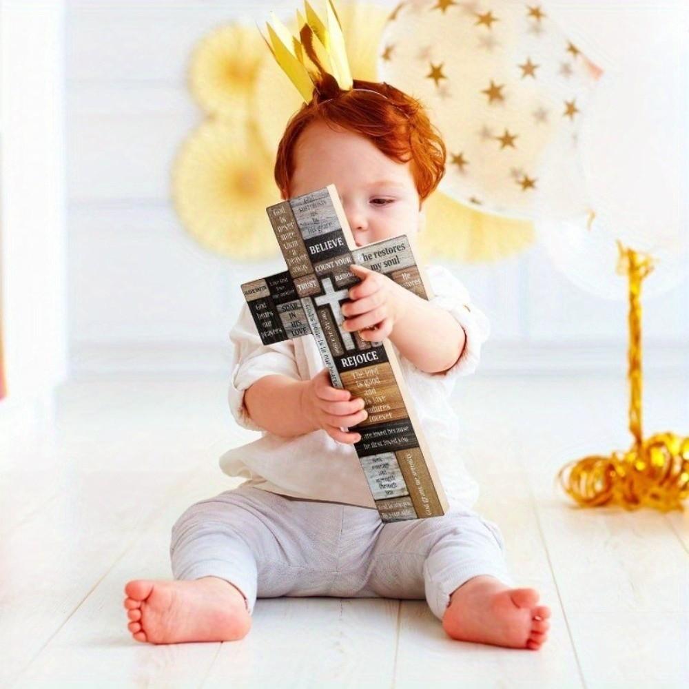 12 x 8 Inch Cross Wall Decor 2D Inspirational Christians Cross Sign Wall Art Decor Faith Love Blessed Christians Hanging Sign