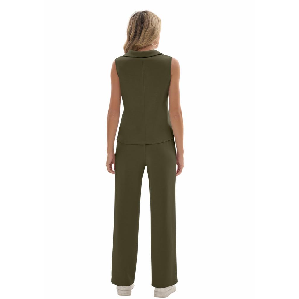 Ladies' Casual Temperament V-neck Casual Top Wide Leg Pants Two-piece Set