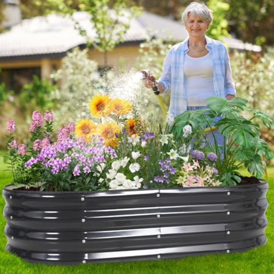 Galvanized Raised Garden Bed Outdoor 4x2x1FT 2 Pack Metal Garden Planter Box with Safety Edging Gloves for Gardening Vegetables