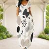 Women Plus Size Round Neck Short Sleeve Abstract Printed Loose Maxi Dress With Side Pockets