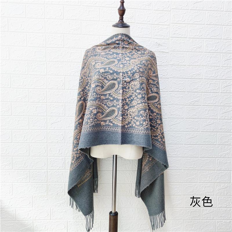 Paisley Flowers Embroidery Cashmere Scarf Women Winter Pashmina Tassel Shawl Elegant Ladies Thicken Warm Blanket Scarves Wraps