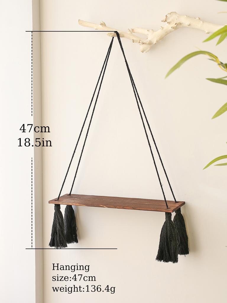 Black WoodenShelf  Hanging Wall Shelves Boho Home Decor Candle Holder Macrame Storage Shelves For Bedroom Bathroom Living Room