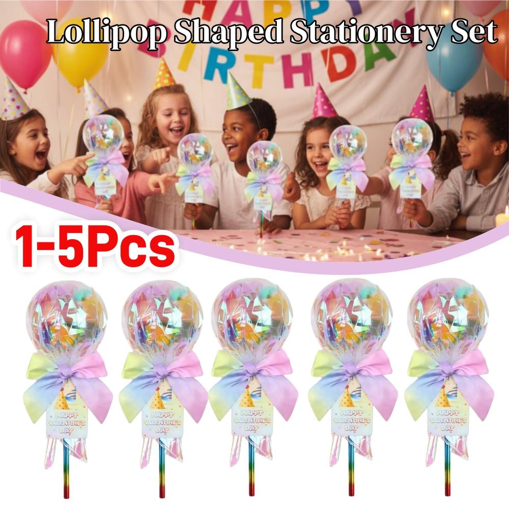 DIY Valentine Gift Exchange for Kids Giant Lollipop Stationery Set with Card for Classroom Exchange Gifts School Party Supplies
