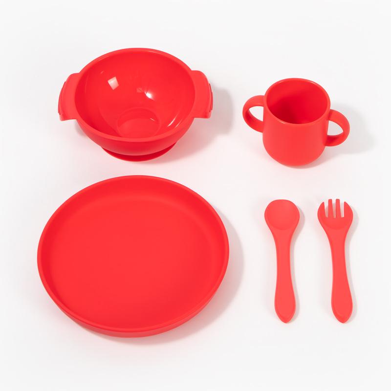Ensemble de vaisselle pour bébé: Assiette Compartimentée en Silicone, Bavoir, Cuillère, Fourchette, Bol et Ventouse