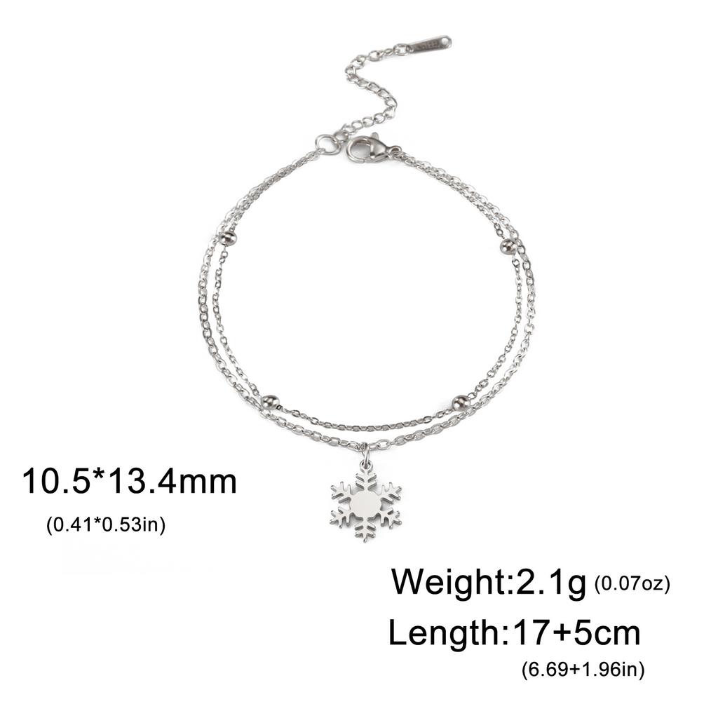 Titanium Steel Double Layer Bracelet with Hollow Snowflake Pendant Christmas Gift Fashion Trendy Jewelry Accessory