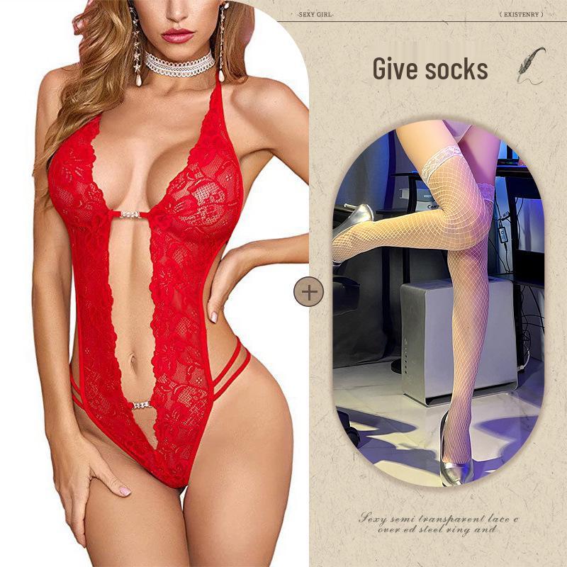 European and American Sexy See-Through Backless Lace-Up Lingerie 