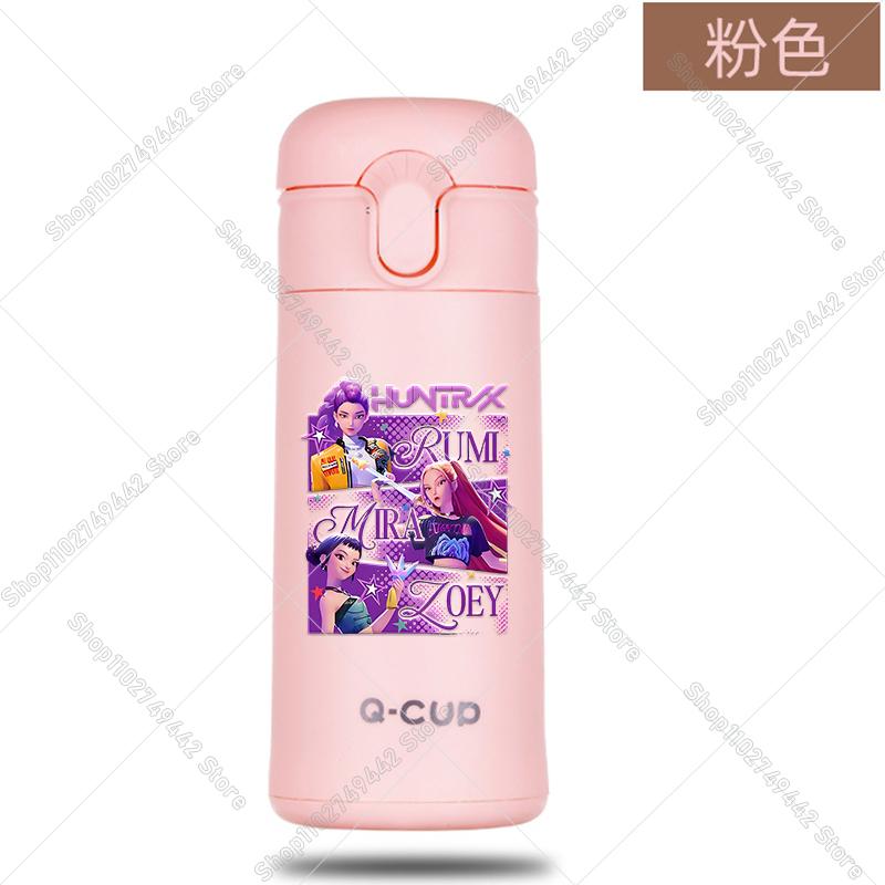 400ML KPop Demon Hunters Thermos Bottle Zoey Rumi Mira Vacuum Insulated Bottle Kids Outdoor Straw Thermo Cup Girl Birthday Present