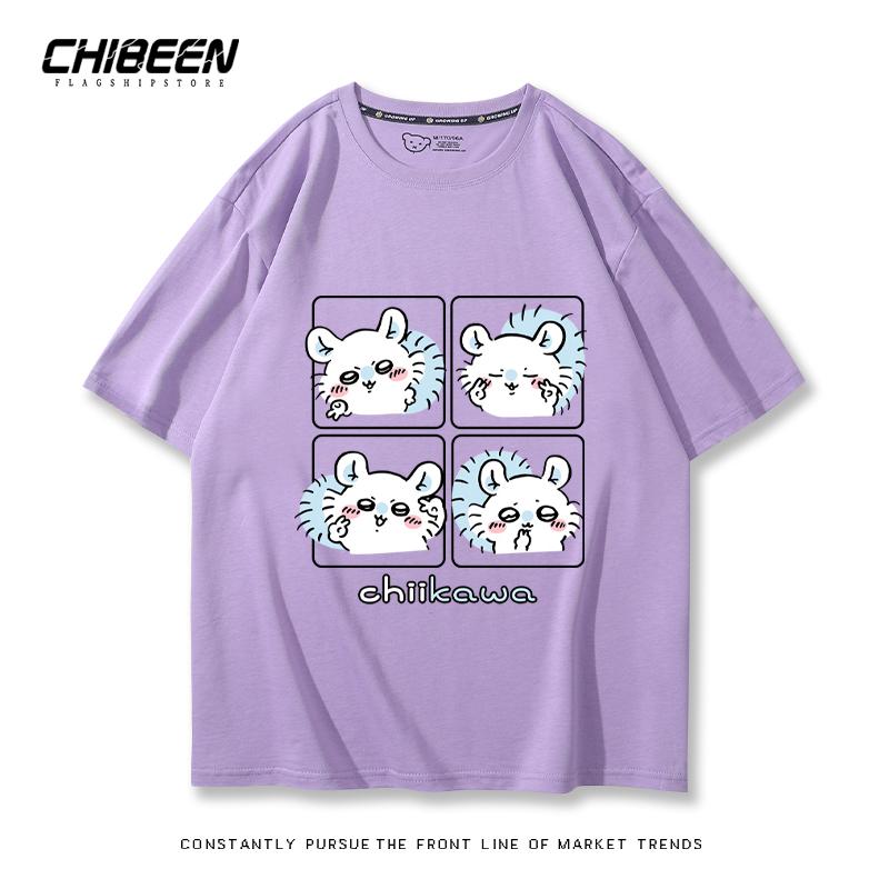 Chiikawa Cute Four-cell Pattern T-shirt Summer High Quality 100% Cotton T-shirt Casual Comfortable Loose Men's T-shirt