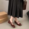 Fashion Aphixta Loafers Wine Red 3cm Square Heels Shoes Non-slip Women Buckle Design Sweet Woman Shoes Classic Autumn Marry Janes