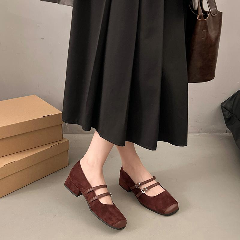 Fashion Aphixta Loafers Wine Red 3cm Square Heels Shoes Non-slip Women Buckle Design Sweet Woman Shoes Classic Autumn Marry Janes