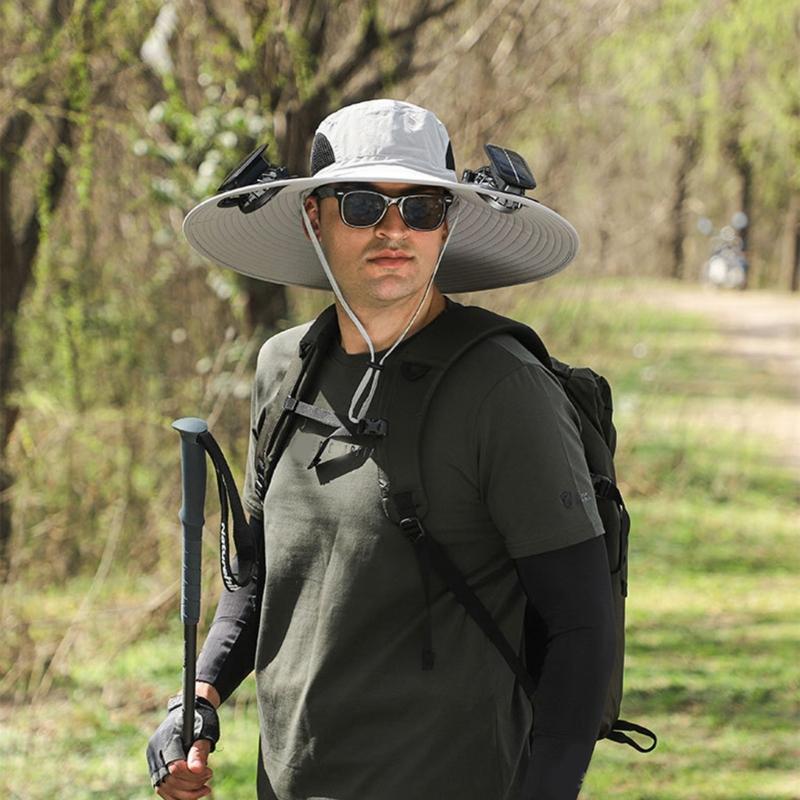 Fishing Hat for Adult with USB Cooling Fan Solar Powered Fan Hat Waterproof Sun Protective Hat for Outdoor Activity