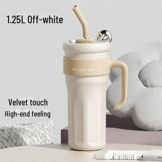 Women's Large-Capacity Stainless Steel Thermos with Handle and Straw