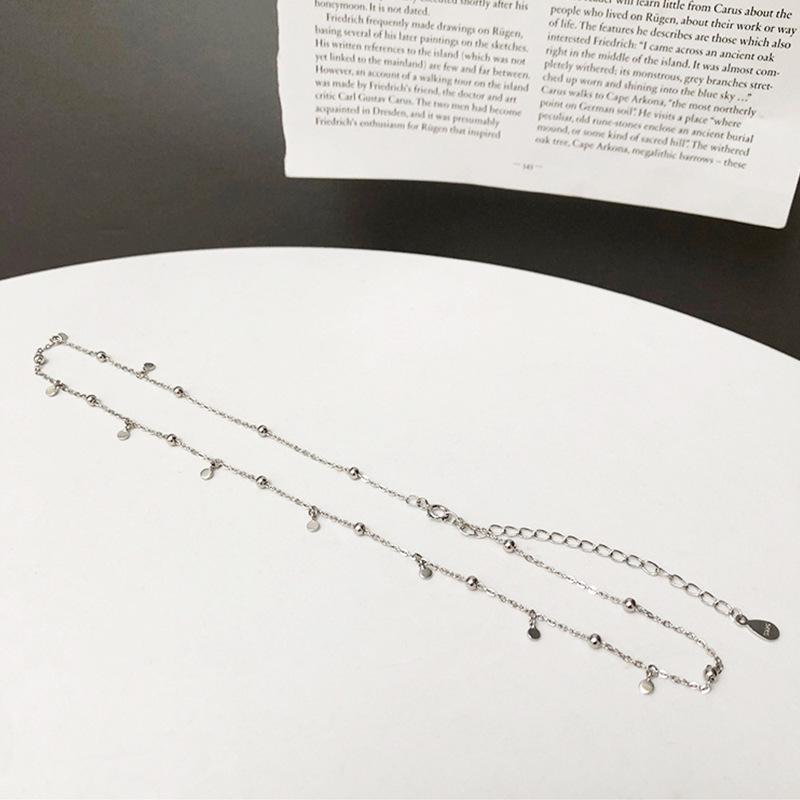 Collier pendentif rond esthétique style coréen: Design Simple à Tempérament avec Chaîne Clavicule à Perles Rondes pour Femmes