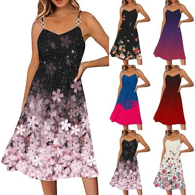 Kadın Yaz Elbise V Yaka Spagetti Kayışı A-Line Moda Tank Top Rahat Plaj Elbisesi