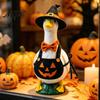 Whimsical Outdoor Decoration Halloween Mini Desk Goose Statue, Cute Small Figurine with Pumpkin Apron Statue And Wizard Hat for Home Office