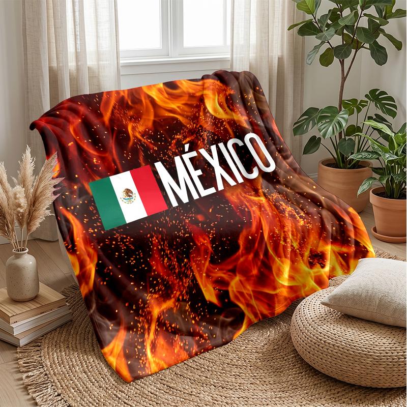 Mexico footbal Printed Flannel Blanket Skin Friendly Warm Decorative Throw for Indoor Couch Bed Daily Use