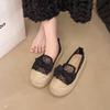 Fisherman Shoes Women's Summer New Mesh Bow Flat Shoes Straw Woven One Pedal Lazy Single Shoes Women
