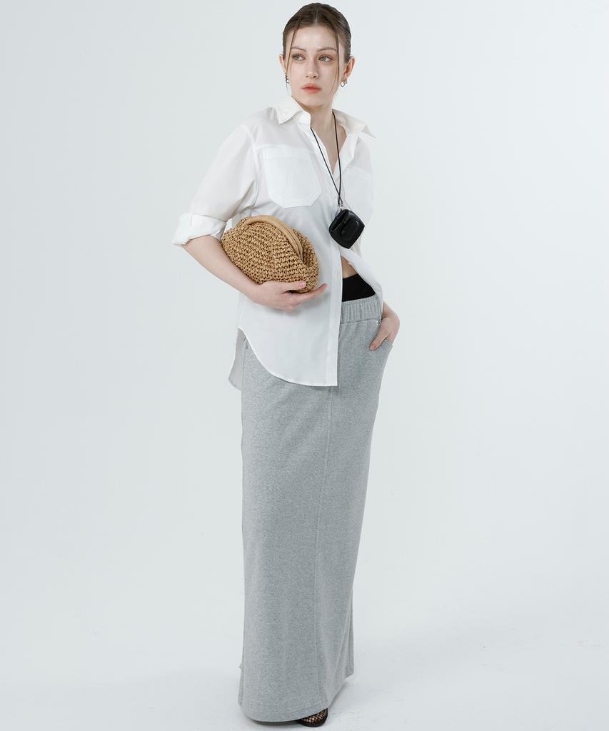 Reventina Knit Texture Long Skirt_Melange Gray