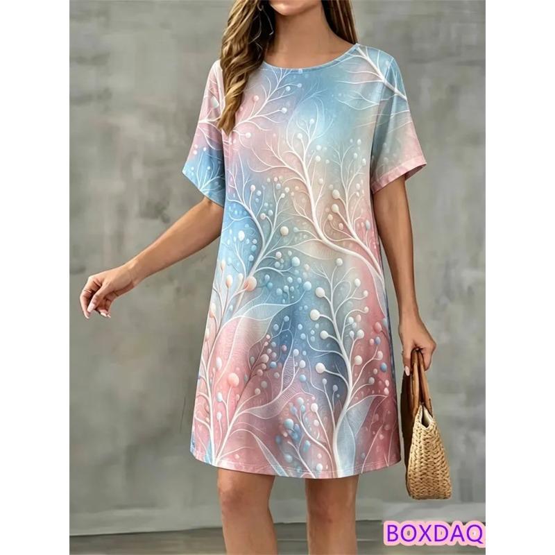 Summer Ladies 3D Printed Short Sleeve Dress Fashion Versatile Breathable Trend Casual