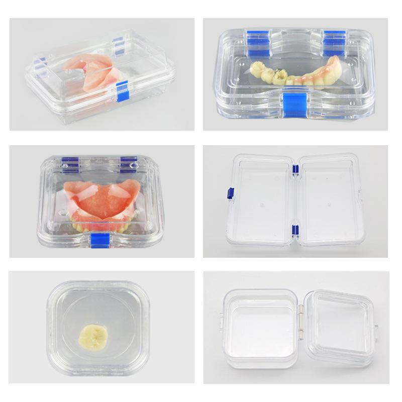 Plastic Transparent Dental Box Denture Storage Box With Film Membrane Colorful Hinge For Crown And Bridges