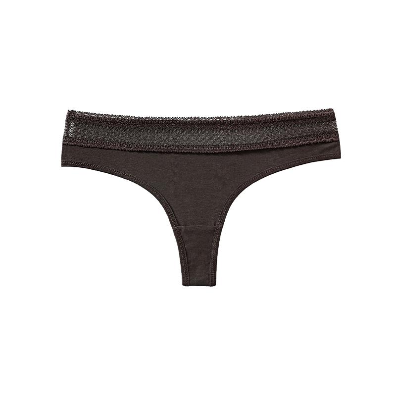 CINOON Tanga de Algodón Sexy para Mujer de Cintura Baja con Ribete de Encaje, Tipo G, Braguitas Suaves, Transpirables y de Ajuste Ceñido