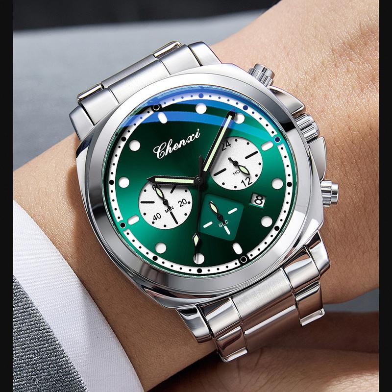 Mens Watch Square Dial Fashion Quartz Wrist Watches Multifunctional Chronograph Waterproof Luminous Gifts Box