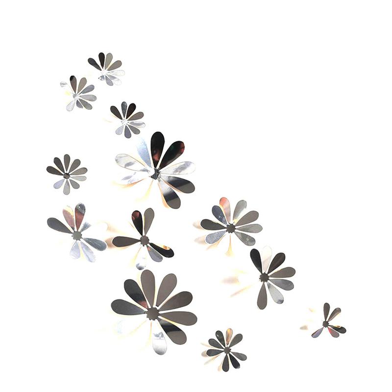12 Pcs/Set New 3D Mirror Flower Wall Stickers Goldbuy at a low prices