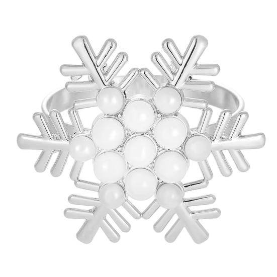 1/2/6Pcs Golden Metal Napkin Ring Faux Pearl Decor Snowflake Design Winter-themed Napkin Holders Weddings Parties Table Decor