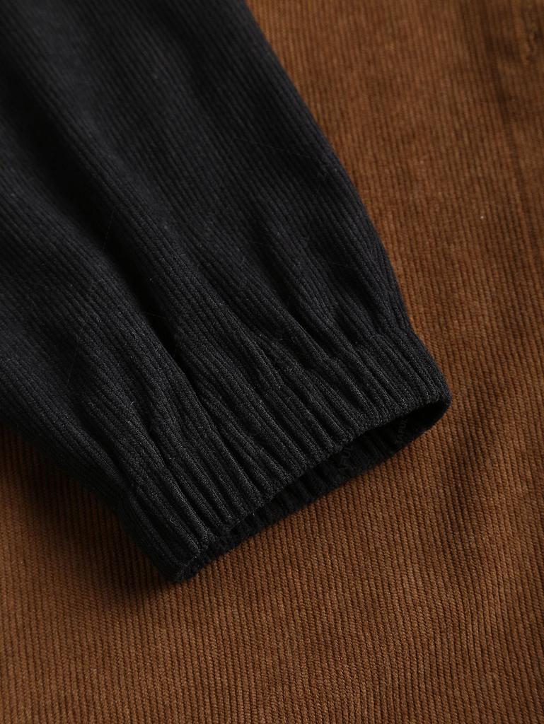 ZAFUL Women's Daily Single Breasted Long Sleeve Colorblock Front Pocket Corduroy Shirt Jacket Shacket